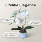 Artificial Orchid with 3D Printed Vase, Lifelike Fake Phalaenopsis Silk Flowers for Home Decor Living Room, Realistic Faux Orchids for Table Centerpiece(White)