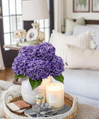 DuHouse 3Pcs Hydrangea Artificial Flowers,Latex Real Touch Hydrangeas with Long Stems & Leaves for Home Decor Party Floral Arrangements Wedding Bouquets Centerpieces(Purple)