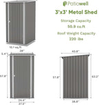 Patiowell 3x3 FT Storage Shed, Outdoor Metal Small Sheds with Lockable Door and Sloping Roof, Waterproof Outside Utility Garden Tool Shed for Patio Lawn Backyard, Gray