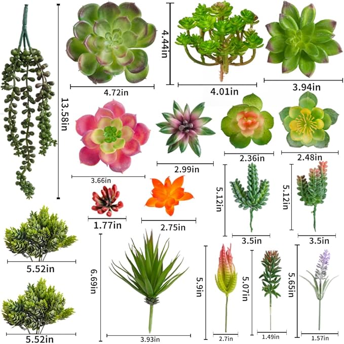 COTSEN 18 Pack Artificial Succulents Realistic Textured Fake Succulents Unpotted Artificial Cactus Plant Suitable for Garden Home Office Greening and Decoration