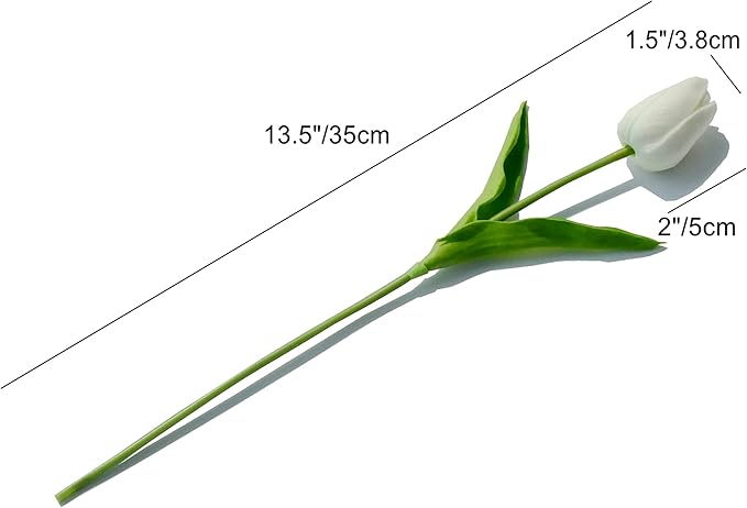 Mandy's White Artificial Tulips Flowers Centerpiece, 13.5" Lifelike PU Fake Floral Stems 60pcs for Kitchen Island & Dining Table, Spring Decor for Easter