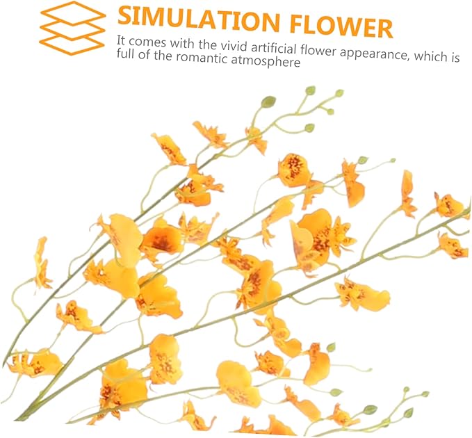 Cabilock Imitation Oncidium Orchid Artificial Flower Single Stem Orange Simulation Flower Decor for DIY Adornment Photography Props Home Bedroom Living Room Decoration