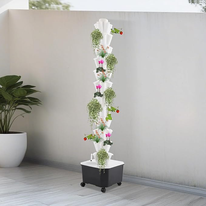 12-Tier 60-Hole Indoor Hydroponic Grow Tower, Vertical Garden System with 6.6Gal Tank & Water Pump, Self-Watering for Herbs, Lettuce, Strawberries, Space Saving Indoor Gardening for Home, Apartment