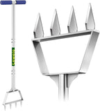 Manual Lawn Aerator Spike Tool, Semi-Assembled, Non-Clogging Spike Aerator with 4 Steel Spikes, Ergonomic Handle & Reinforced Welding for Compacted Soil Loosening & Yard Aeration - Green
