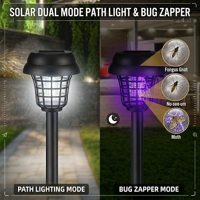 2026 4Pack Mosquito Repellent Outdoor Patio,Solar Bug Zapper Outdoor Mosquito Zapper for Moths,Gnats,Flies,Small Flying Insect,Gnat Killer for Vegetable Beds,Electric Fly Zapper for Backyard,Garden