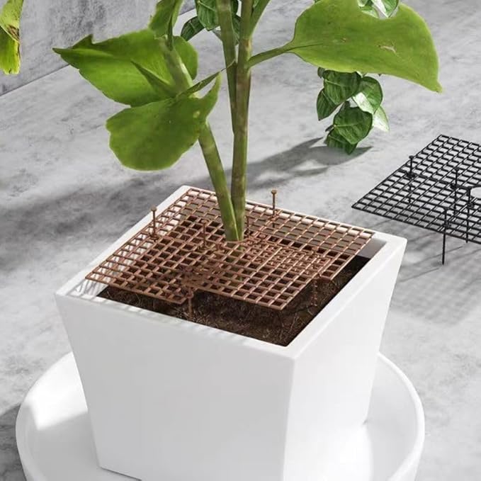 4 Pcs Plant Pot Cover Plant Protector from Animal 30cm/11.8" Plant Pot Grid with Center Cutout Flower Cover Soil Protectors for Plants (Brown)