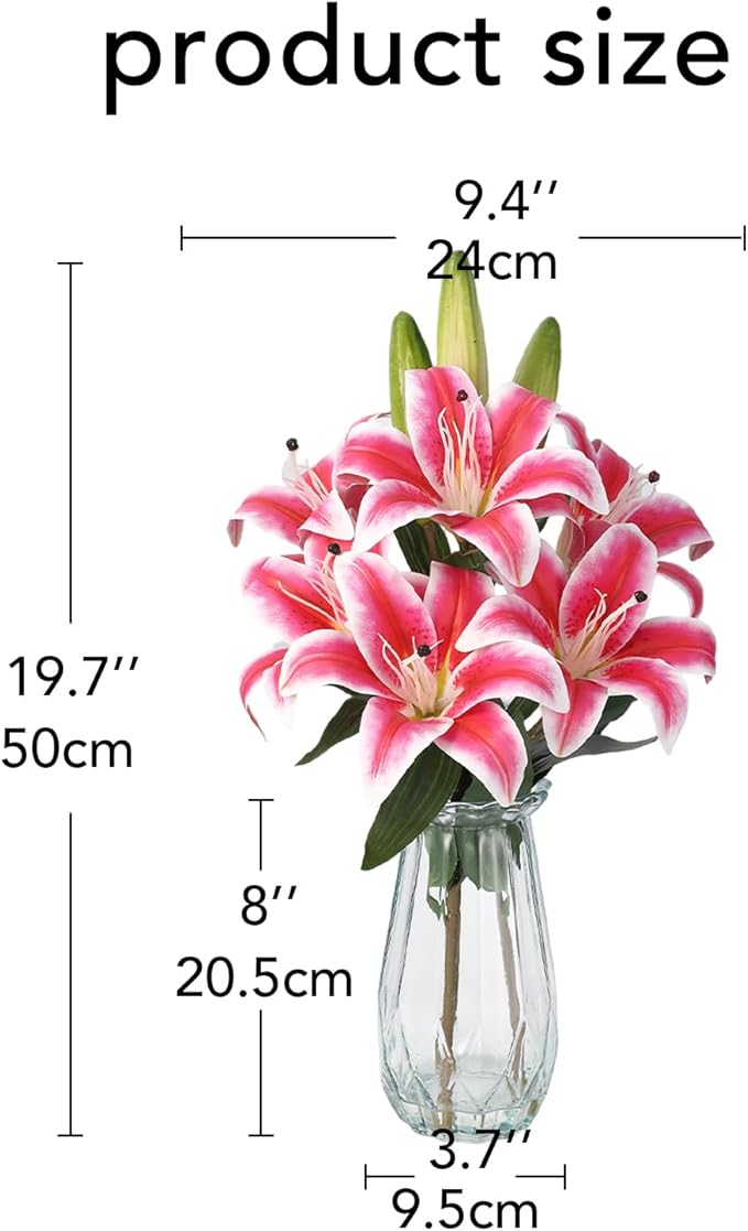 GarveeLife Artificial Tiger Lily Flowers with Vase, Real Touch Easter Lily Faux Flowers for Home Table Centerpieces Wedding Baby Shower Birthday Party Decoration, UV Resistant, 3 Stems with 6 Flowers