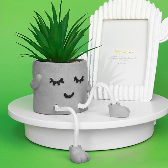 Zerzsy Small Artificial Plants in Cement Pots with Hanging Leg, Bathroom Plants Decor, Cute Fake Plant Succulents Desk Decor for Women, Shelf Decor Aesthetic - Set of 1