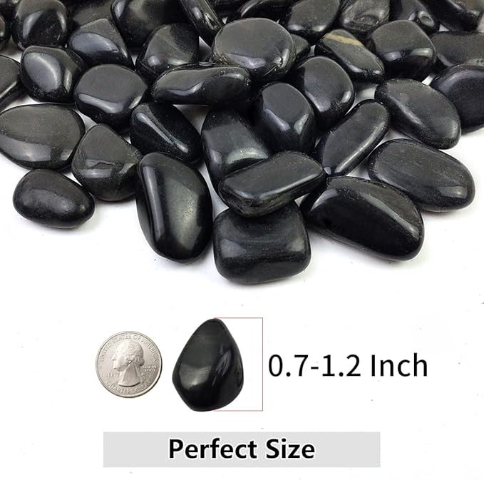 YISZM River Rocks for Landscaping, Natural Polished Pebbles for Indoor Plants, Small Decorative Black Stones for Vase Fish Tank Aquariums Landscaping Garden, 20lbs