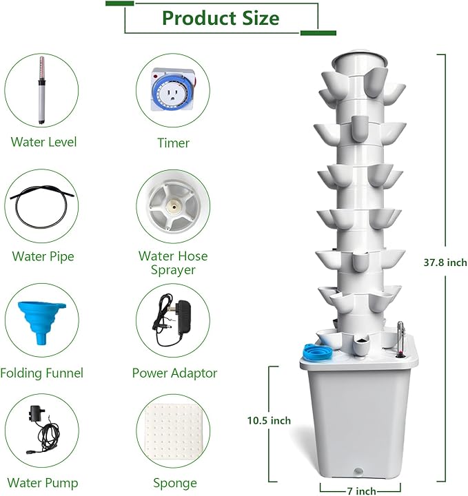 35 Plants Hydroponic Tower, Hydroponics Growing System Tower, Hydroponics Tower with Timer Automatic Watering, Vertical Hydroponic Tower, Planter Germination Kit for Herbs Vegetables Fruits