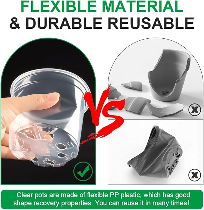 RooTrimmer 100 Pack 4 Inch Clear Plant pots with Drainage Holes, Transparent Nursery Seeding Pots, Flexile Seeds Starter Pots, Seeds Germination (4Inch,100P,Clear)
