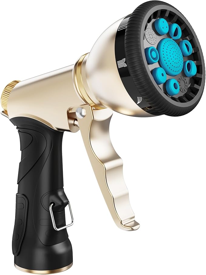 RAINPOINT Garden Hose Nozzle, 9 Spray Patterns Water Hose Nozzle, Heavy Duty Metal Sprayer Nozzle, Adjustable Hand Sprayer, Watering Plants and Lawn, Blue