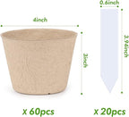 homenote Peat Pots, 60 Pcs 4 Inch Seed Starting Pots with Drainage Holes Round Nursery Plants Pots with Bonus 20 Plant Labels