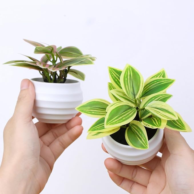 Artificial Potted Plants Set of 6, Bathroom Decor 3.94" Mini Fake Plants in Plastic Pots - Realistic Fake Greenery for Home, Office, Desk, Bathroom & Kitchen Decor,Small Plants Gift Set