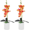 2pcs Artificial Potted Orchid Flowers Orange Phalaenopsis Simulation Bonsai Decoration for Living Room Tabletop Home Décor