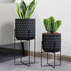 TRIROCKS Set of 2 Metal Planters with Stand, Small Indoor Plant Pots 8 * 18 &7 * 12" Modern Decorative Flower Pots for Living Room, Entryway, Office, Balcony(Black)