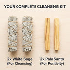 New Age Smudges and Herbs Smudge Kit - 2 California White Sage Smudge Stick for Cleansing (Salvia Apiana) with 2 Palo Santo Incense Sticks (Holy Wood) - Sage Bundles …