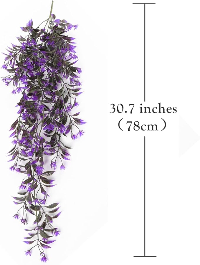 PASYOU Artificial Hanging Ivy, Vine Plastic Plants Grass Leaves Foliage Vines, UV Resistant Greenery Fake Flowers for Home Indoor Outdoor Garden Door Wall Wedding Party DIY Decoration - Purple 4 Pack