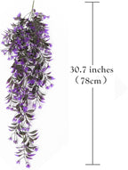 PASYOU Artificial Hanging Ivy, Vine Plastic Plants Grass Leaves Foliage Vines, UV Resistant Greenery Fake Flowers for Home Indoor Outdoor Garden Door Wall Wedding Party DIY Decoration - Purple 4 Pack