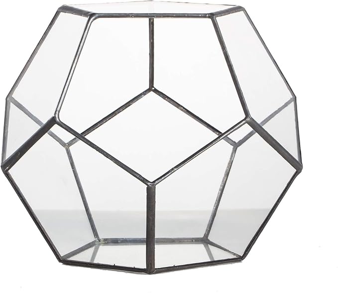 NCYP Small No Door Terrarium Planter - 6.8" x 6.8" x 5.9" Open Geometric Glass Terrarium Pot for Mini Succulents, Small Cactus - Home Tabletop Miniature Decor, Black (No Plants)