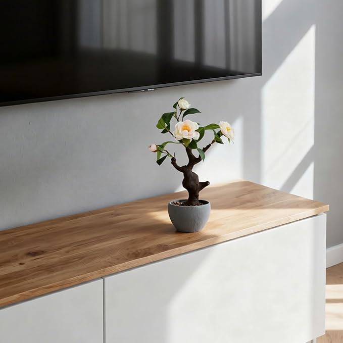 TOARTi Artificial Camellia Potted Plant with Stone Pot, 15" Tall Fake Potted Flowers Faux Plants Desk Decor, Realistic Decorative Plants Indoor Decor for for Home Bedroom Bathroom Office