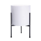 D'vine Dev Modern White Plants Pot Cylinder Planter with Heavy Duty Stand, Small 8 Inch Pot, 15 Inch with Stand Height, 96-T-A-1
