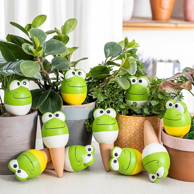 Terracotta Self Watering Spikes, 4 Pack Plant Watering Globes Automatic Plant Waterer Devices Continuous Moisture with Slow Release Watering System for Vacation Indoor Outdoor Plants (Frog)
