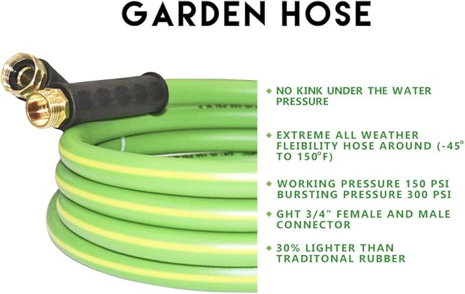 HQMPC Garden Hose 5/8" IDx10 Feet Hose No Kink Water Hose Heavy Duty Flexible Hose (10 Feet)