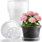 10 Pack 10 Inch Clear Nursery Pots with Saucers, Transparent Sturdy Plastic Plant Pots, Large Gardening Pots with Drainage Hole, Planting Starter Pot for Indoor Outdoor Flowers Herbs Vegetables