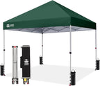 CROWN SHADES 8x8 Pop Up Canopy - Beach Tent with One Push Setup - Easy Outdoor Sun Shade for Events, Parties, Camping - Gazebo with STO-N-Go Cover Bag, Silver Coated Top, Forest Green