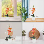 2pcs Artificial Potted Moth Orchids Faux Orange Flowers Realistic Desktop Plants Ornaments for Living Room Home Office Table Decor