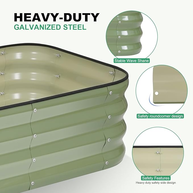 1MORE Raised Garden Bed -4X2X1 Galvanized Planter Box for Outdoor Gardening,3 in 1 Modular Raised Bed Kit with Protective Tape, Gloves for Herb，Ideal for Vegetables and Plants.Green-1Pack