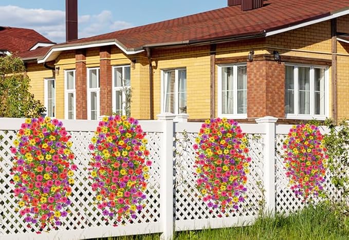 Artificial Hanging Flowers for Outdoors, 4PCS UV Resistant Artificial Outdoor Flowers, Silk Flowers for Outside Patio Porch Front Yard Window Garden Indoor Decor(Spring Color,4PCS)
