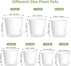 Meowell Self Watering Pots Set of 7 – Assorted Size 4" to 8" Indoor Plant Pots with Drainage Holes and Clear Reservoir for Visible Water Level, Plastic Wicking Planter for House Plants & Flower, White