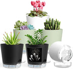Self Watering Pots for Plants, 2026 New Flower Plant Pots with Drainage Holes, Wicking and Clear Reservoirs for Succulent, Aloe, Cacti and Others - 6 Pack (Colorful, 6")