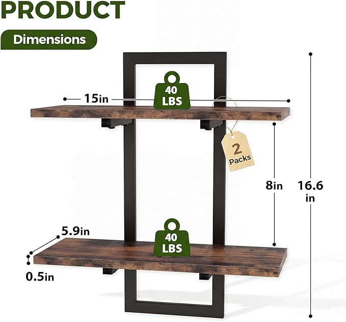 Bamworld Floating Shelves for Wall Planters for Indoor Plants Hanging Shelves Plant Holder Wall Decor Plant Stand Indoor for Plant Hangers Indoor for Living Room Bedroom Bathroom 2-Pack Brown