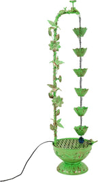 41" H Outdoor Tiered Water Fountain, Faucet-Shape Floor Standing Fountains with 6 Hanging Lotus Cups, Indoor Cascading Water Fountain Feature for Garden Yard Home Decor