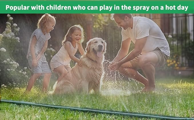 25FT Flat Sprinkler Hose for Lawn Watering Garden Soaker Hose with Holes, Heavy Duty Lightweight No-Kink Water Hose with Stakes, Irrigation Hose, Great Fun for Kids and Dog