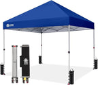CROWN SHADES 8x8 Pop Up Canopy, Patented Center Lock One Push Instant Popup Outdoor Canopy Tent, Newly Designed Storage Bag, 8 Stakes, 4 Ropes, Silver-Coated Navy Blue
