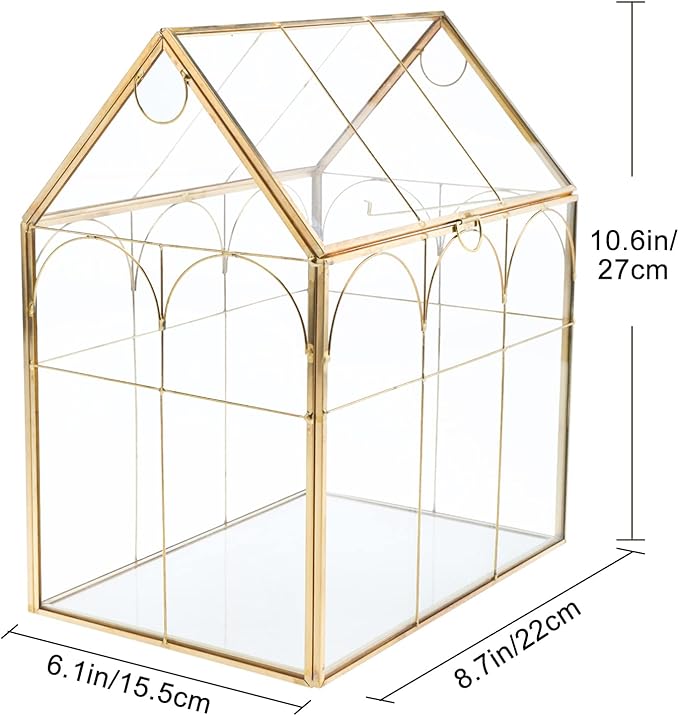 HighFree Geometric Plant Terrarium with Lid, House Succulent Terrarium Kit for Display, Air Plants, Succulents, Home Tabletop Miniature Terrarium, Not Airtight or Waterproof (Gold)