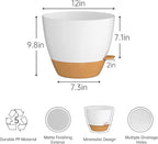 ZMTECH 12Inch 2Pcs Plant Pot Planter for Indoor Plants Self Watering Pot Flower Pot with Drainage Holes and Saucer for Outdoor Plants(White with Brown)