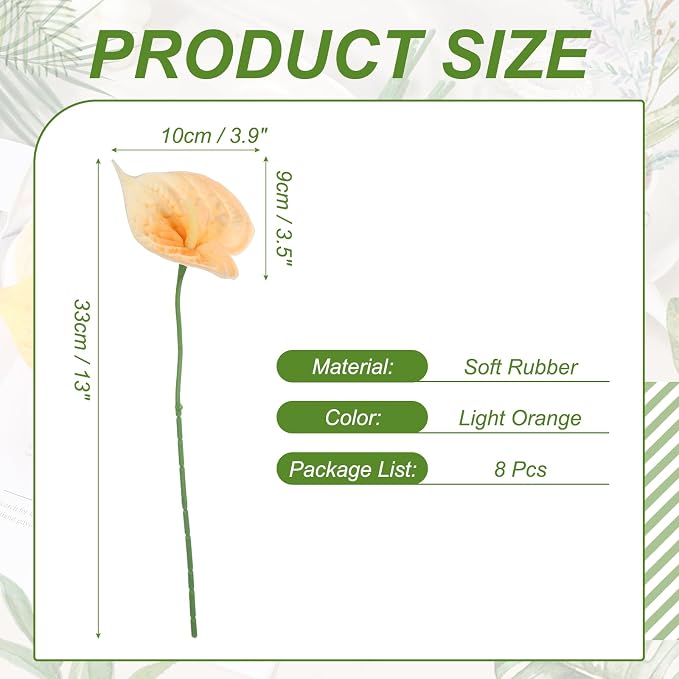 uxcell 8Pcs 11inch Artificial Anthurium Lily Flowers, Permanent Flower Bouquet for Home Arrangements Wedding Festival Decoration Crafts Store Decor Accessories, Light Orange