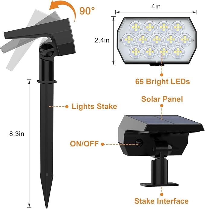 WELALO Solar Spot Lights Outdoor, [10 Pack/65 LED/3 Modes] Solar Landscape Spotlights, Solar Powered Security Lights, IP68 Waterproof Wall Lights for Outsides Walkway Yard Garden Driveway(Cool White)