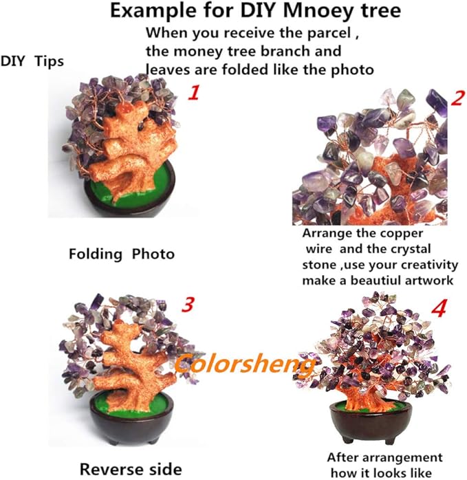 Colorsheng Feng Shui Quartz Crystal Money Tree Bonsai Style Decoration for Luck and Wealth (Red)