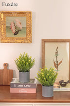 2 Pack Small Desk Plants, Artificial Bathroom Plants Decor with Thyme Flower in Vintage Melamine Pots, Faux Plants Indoor for Shelf Decor in Home Office, and Spring Decor (Yellow)