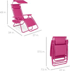 Best Choice Products Folding Zero Gravity Outdoor Recliner Patio Lounge Chair w/Adjustable Canopy Shade, Headrest, Side Accessory Tray, Textilene Mesh - Hot Pink