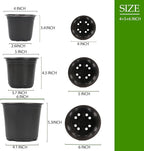 100 Packs Plastic Nursery Pots, 4 5 6 Inches Pots for Plants with Drainage Holes, Garden Pots Flower Plants containers for Seedlings, Succulents, Transplanting (100, 4 5 6 Inch)