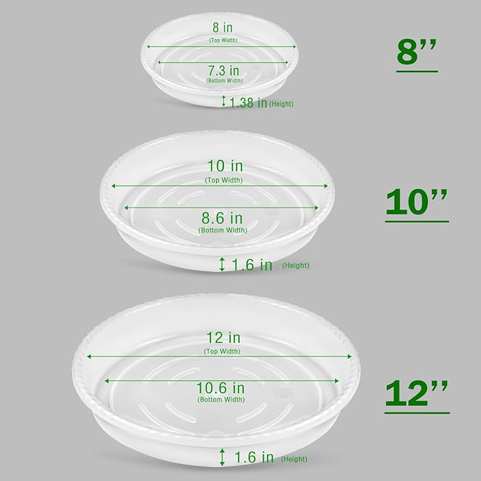 SupKing 9 Pack Plant Saucers (8inch /10inch /12inch) Heavy Sturdy Plant Trays for Indoor Clear Plastic Flower Pot Saucers Thicker Plant Water Drip Trays for pots -Clear