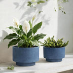 Succulent Pots, 8 Inch + 6 Inch Plant Pots for Plants with Drainage Hole, Indoor Outdoor Ceramic Planter, Set of 2 Round Flower Pots for Succulent and Plants, Blue