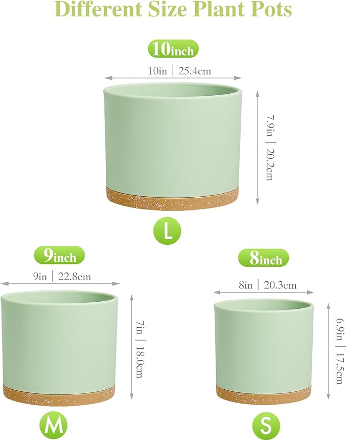 Large Plant Pots Set of 3 – 8", 9", 10" Indoor Flower Pots with Drainage Holes and Saucers, Big Planters for Monstera, Fiddle Leaf Fig, Snake Plant – 5 Colors